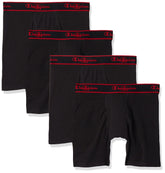 Champion Men's Elite X-Temp Boxer Briefs 4-Pack, Black, Small